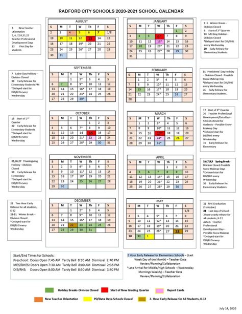 Radford Academic Calendar
